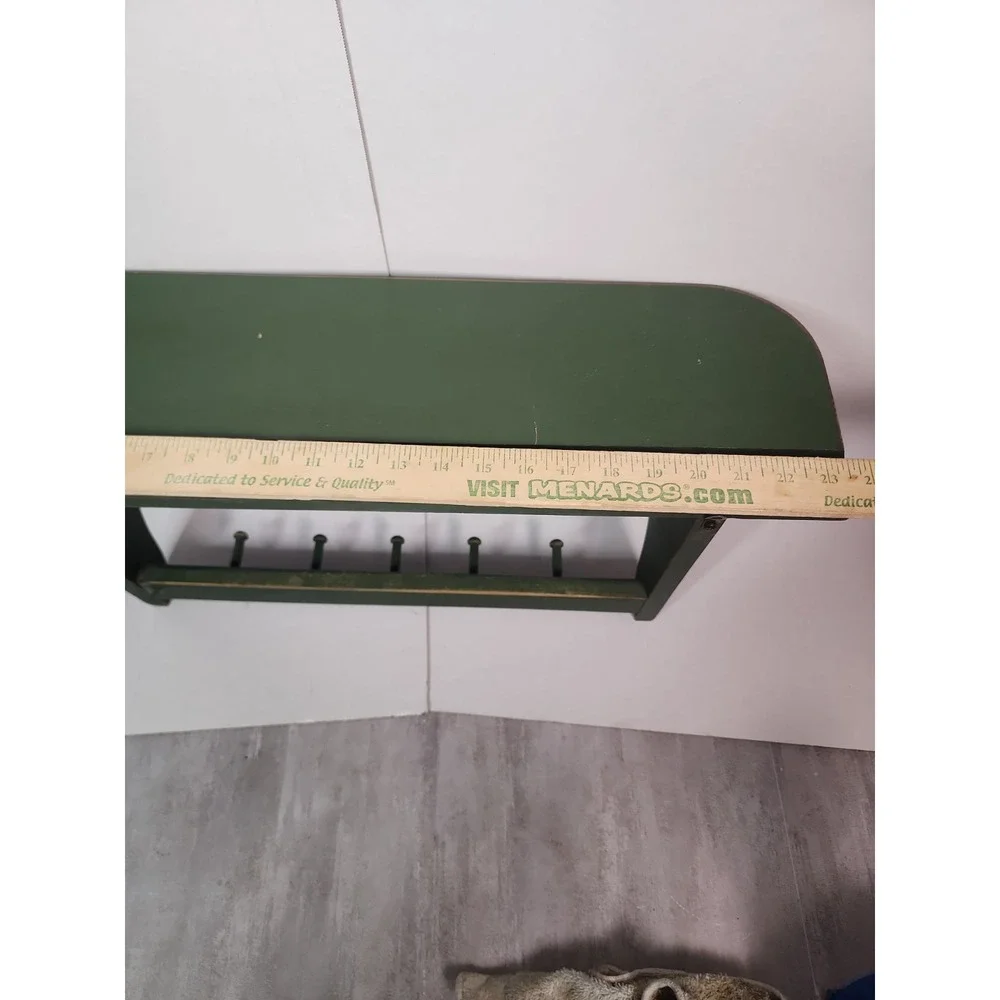 Vintage Green Wood Heart Shelf Five Hooks Cottage Country Distressed 23